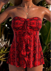 Modlily Ruffle Snakeskin Print Red Tankini Set - S