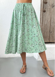 Modlily Sage Green Ditsy Floral Print A Line Skirt - 2XL