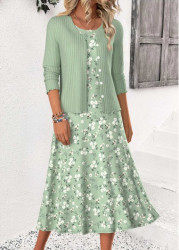 Modlily Sage Green Ditsy Floral Print Dress and Cardigan - S