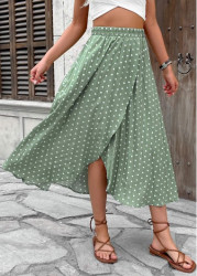 Modlily Sage Green Polka Dot A Line Elastic Waist Skirt - XL