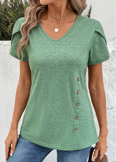 Modlily Sage Green Short Sleeve V Neck T Shirt - S