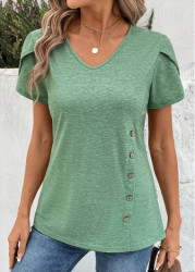 Modlily Sage Green Short Sleeve V Neck T Shirt - S