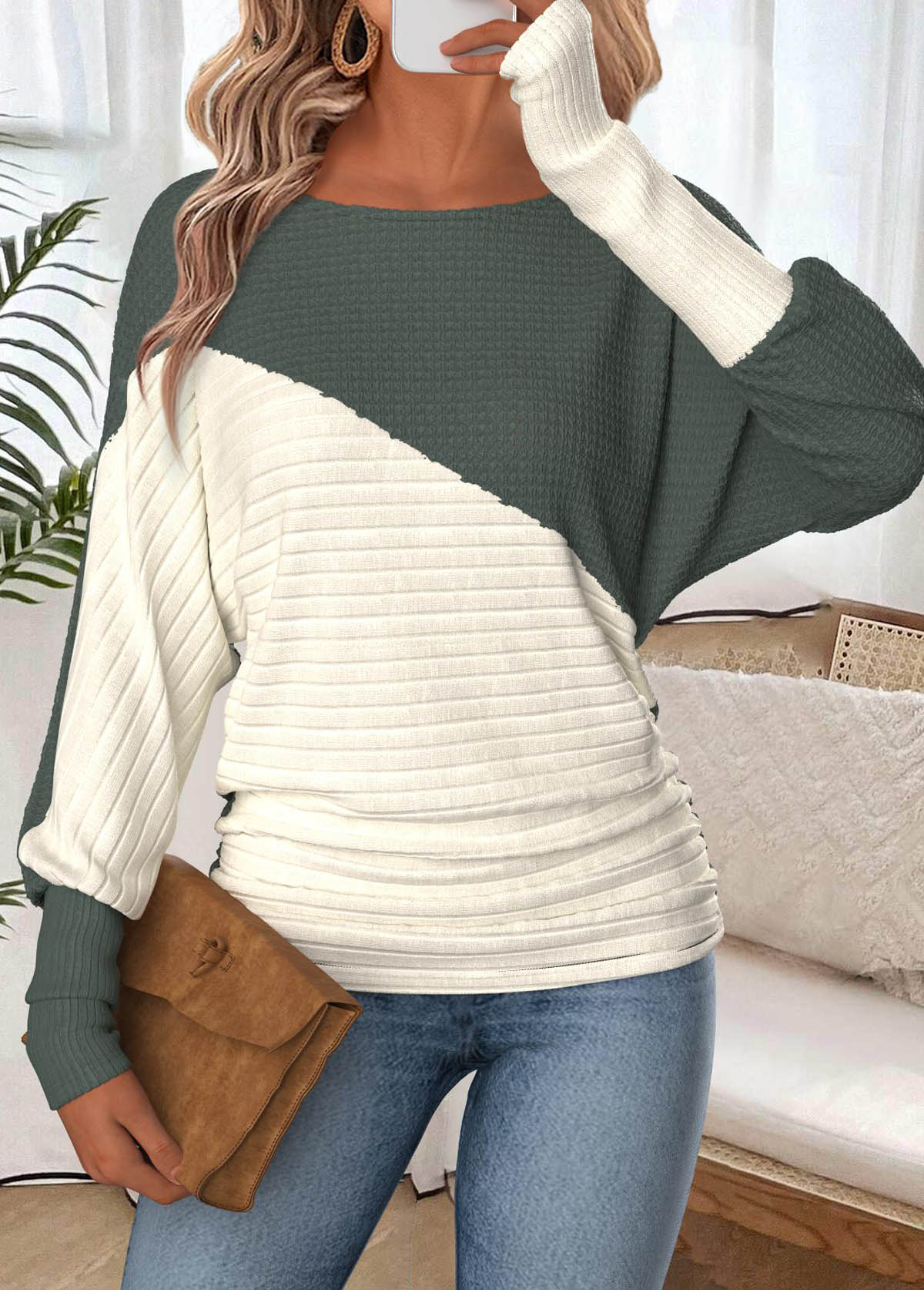 Modlily Sage Green Tummy Coverage Extra Long Sleeve T Shirt - S