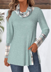 Modlily Sage Green Tummy Coverage Plaid Long Sleeve Sweatshirt - M