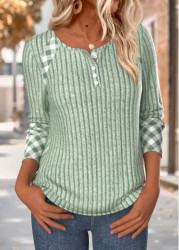 Modlily Sage Green Tummy Coverage Plaid Long Sleeve T Shirt - M