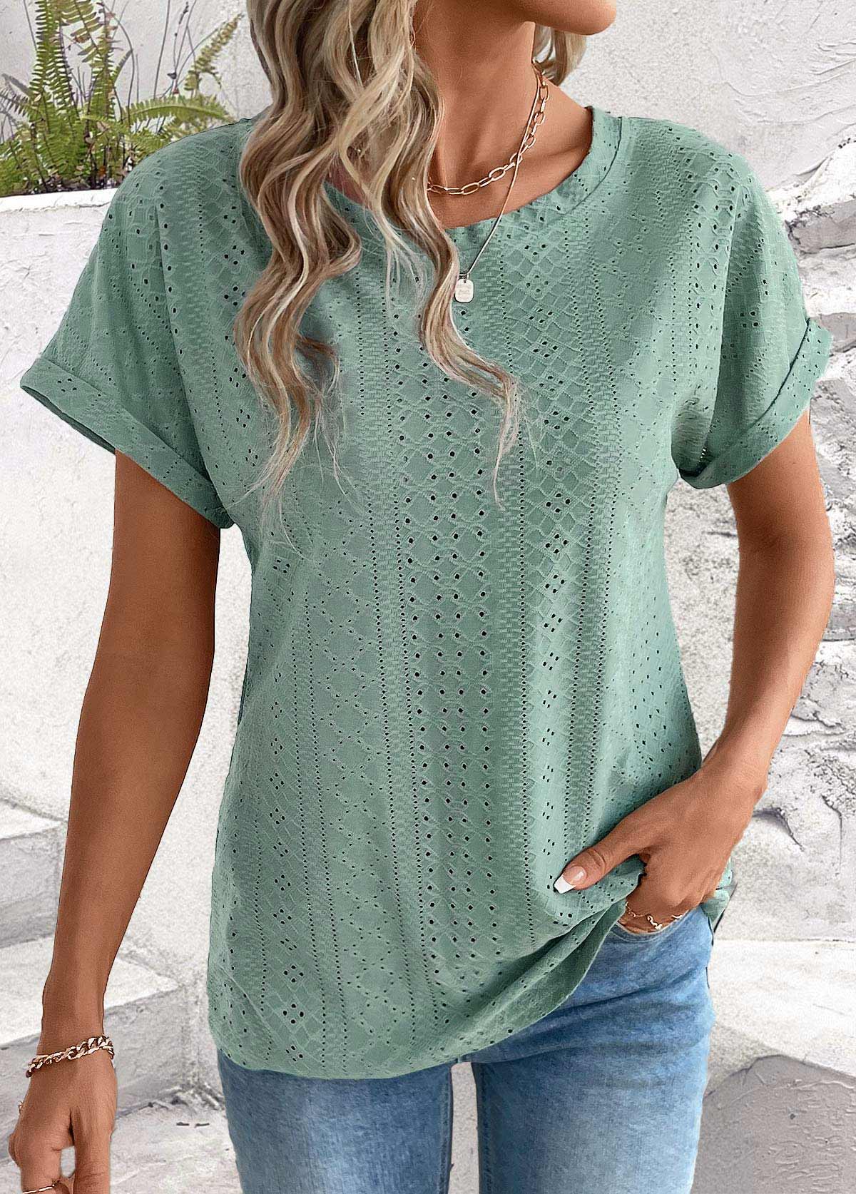 Modlily Sage Green Tummy Coverage Short Sleeve T Shirt - M