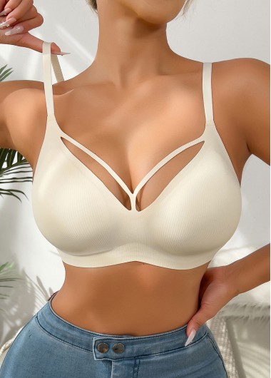 Modlily Sexy Babydoll Lingerie Chemises Beige Color V Neck Detail Bra - S