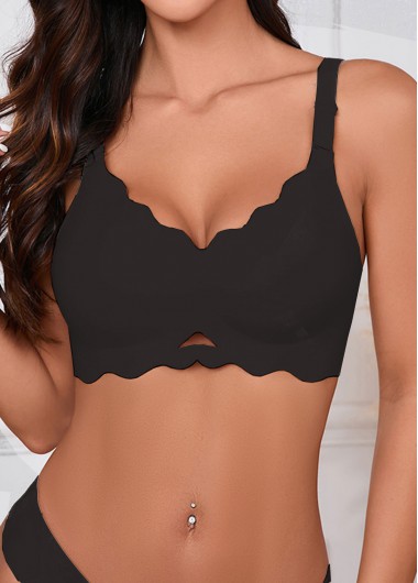 Modlily Sexy Babydoll Lingerie Chemises Black Color Push-up V Neck Bra - S