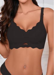Modlily Sexy Babydoll Lingerie Chemises Black Color Push-up V Neck Bra - S