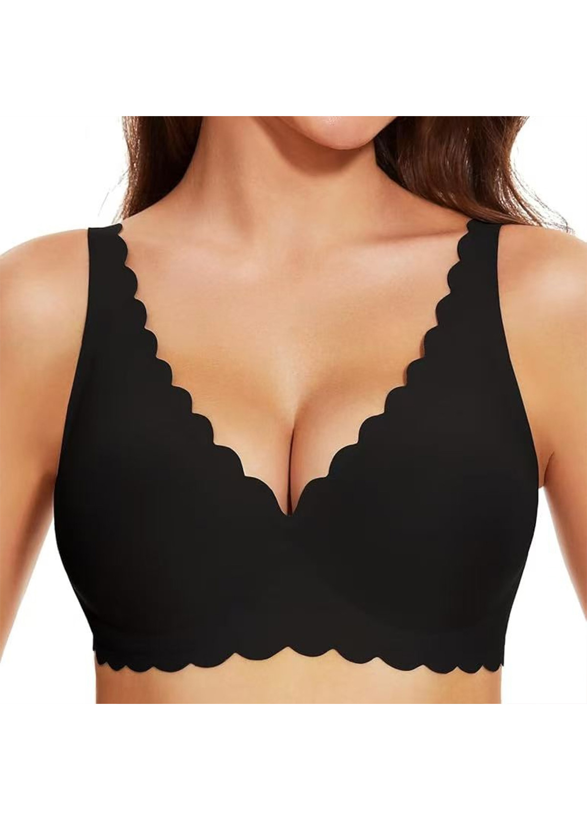 Modlily Sexy Babydoll Lingerie Chemises Black Color Push-up V Neck Bra - S