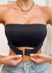 Modlily Sexy Babydoll Lingerie Chemises Black Lace Design Strapless Bandeau Bra - S