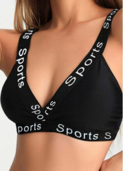 Modlily Sexy Babydoll Lingerie Chemises Black Letter Push-up V Neck Bra - L
