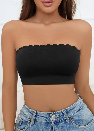 Modlily Sexy Babydoll Lingerie Chemises Black Push Up Petal Edge Bandeau Bra - M