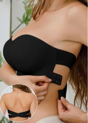 Modlily Sexy Babydoll Lingerie Chemises Black Push Up Strapless Bandeau Bra - S