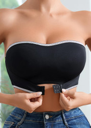 Modlily Sexy Babydoll Lingerie Chemises Black Seamless Patchwork Strapless Bandeau Bra - S