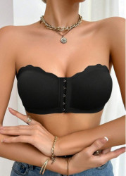 Modlily Sexy Babydoll Lingerie Chemises Black Seamless Push Up Bandeau Bra - S