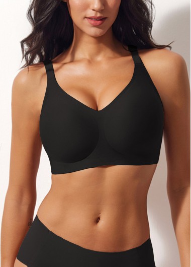 Modlily Sexy Babydoll Lingerie Chemises Black Seamless Push-up V Neck Bra - S