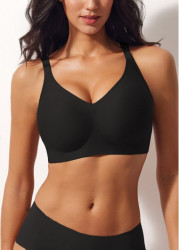 Modlily Sexy Babydoll Lingerie Chemises Black Seamless Push-up V Neck Bra - S