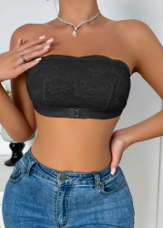Modlily Sexy Babydoll Lingerie Chemises Black Strapless Lace Seamless Bandeau Bra - S