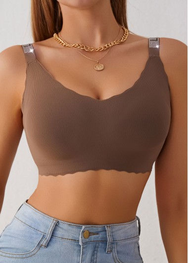 Modlily Sexy Babydoll Lingerie Chemises Dark Coffee Color Scoop Neck Bra - S