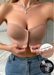 Modlily Sexy Babydoll Lingerie Chemises Light Coffee Push Up Bandeau Bra - S