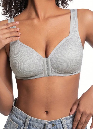 Modlily Sexy Babydoll Lingerie Chemises Light Grey Push-up V Neck Bra - S
