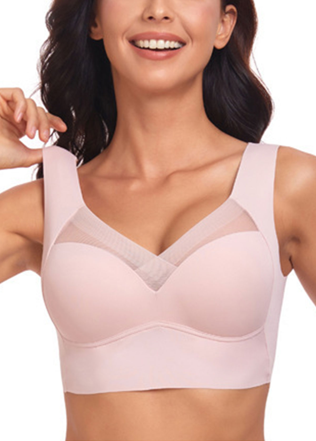 Modlily Sexy Babydoll Lingerie Chemises Light Pink Color V Neck Bra - S