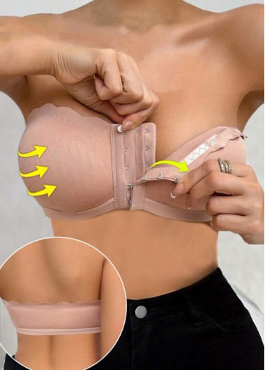 Modlily Sexy Babydoll Lingerie Chemises Light Pink Push Up Bandeau Bra - S