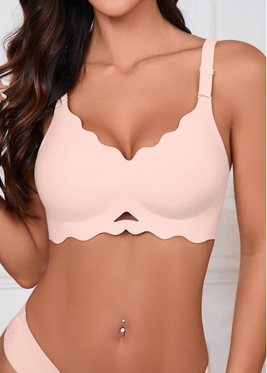 Modlily Sexy Babydoll Lingerie Chemises Light Pink Push-up V Neck Bra - S