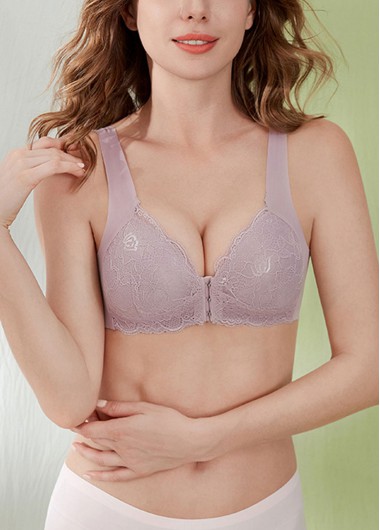 Modlily Sexy Babydoll Lingerie Chemises Light Purple Push-up V Neck Bra - M