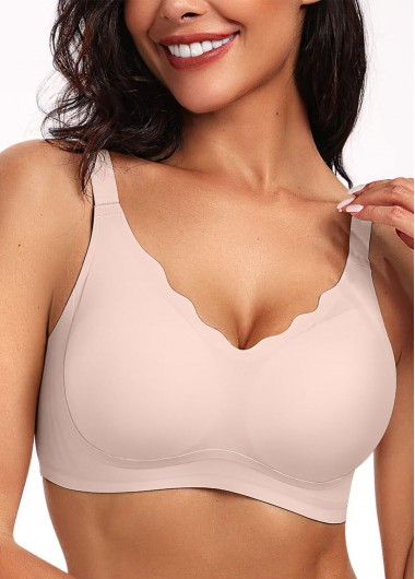 Modlily Sexy Babydoll Lingerie Chemises Skin Color Push Up V Neck Bra - 3XL