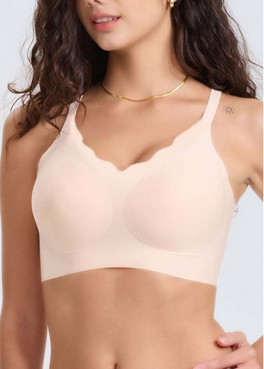 Modlily Sexy Babydoll Lingerie Chemises Skin Color Push-up V Neck Bra - L