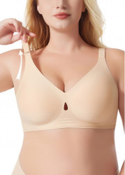 Modlily Sexy Babydoll Lingerie Chemises Skin Color Push Up V Neck Bra - S