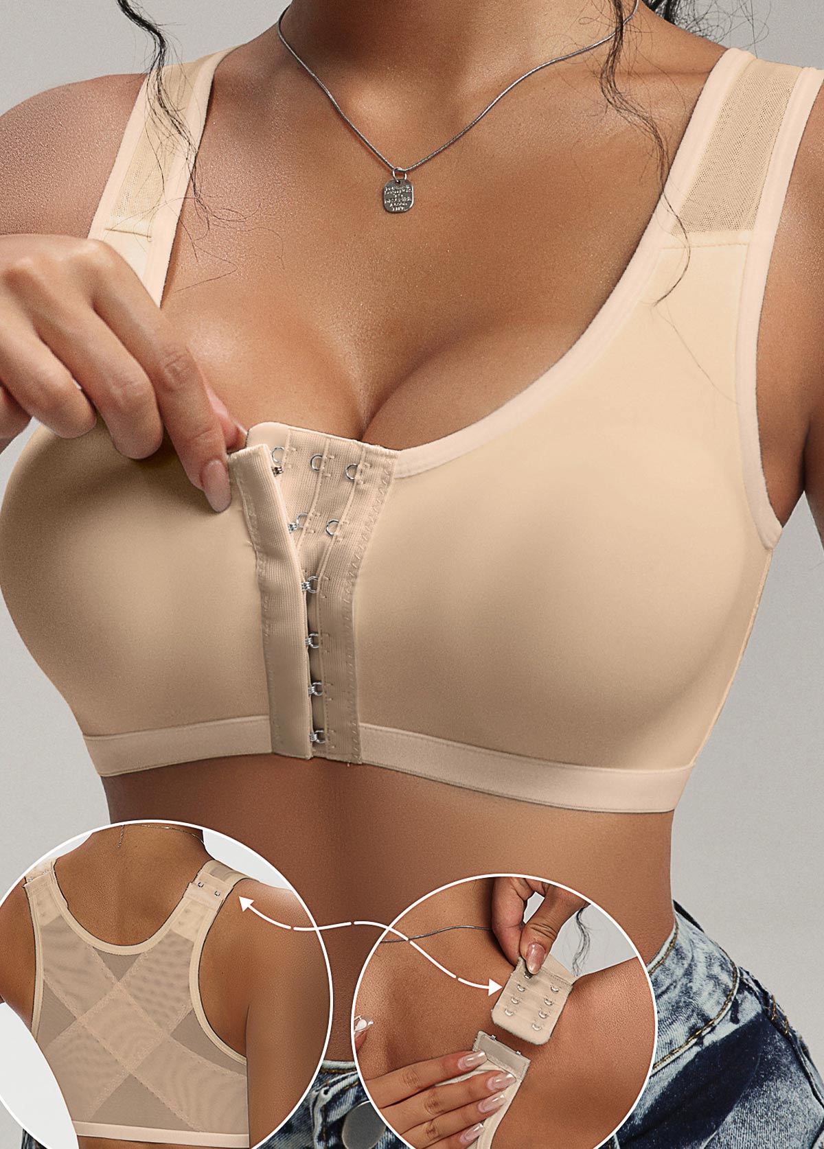 Modlily Sexy Babydoll Lingerie Chemises Skin Color Scoop Neck Push-up Bra - S
