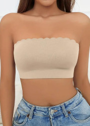 Modlily Sexy Babydoll Lingerie Chemises Skin Color Seamless Strapless Bandeau Bra - M