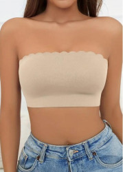 Modlily Sexy Babydoll Lingerie Chemises Skin Color Seamless Strapless Bandeau Bra - S