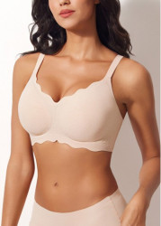 Modlily Sexy Babydoll Lingerie Chemises Skin Color V Neck Adjustable Bra - S