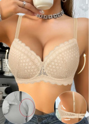Modlily Sexy Babydoll Lingerie Chemises Skin Color V Neck Detail Bra - 75C