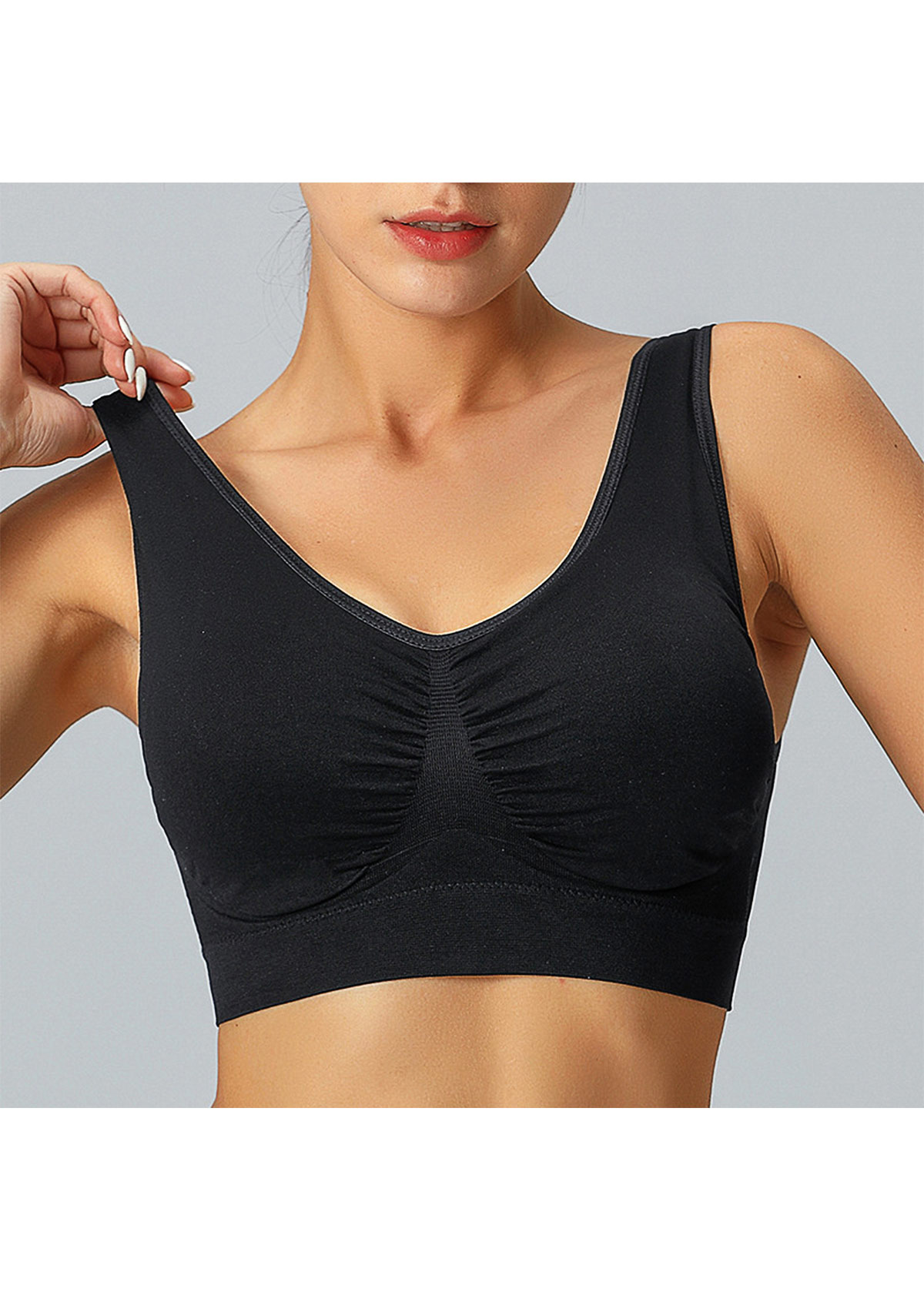 Modlily Sexy Babydoll Lingerie Chemises Soft Padded V Neck Wire  Sports Bra - S