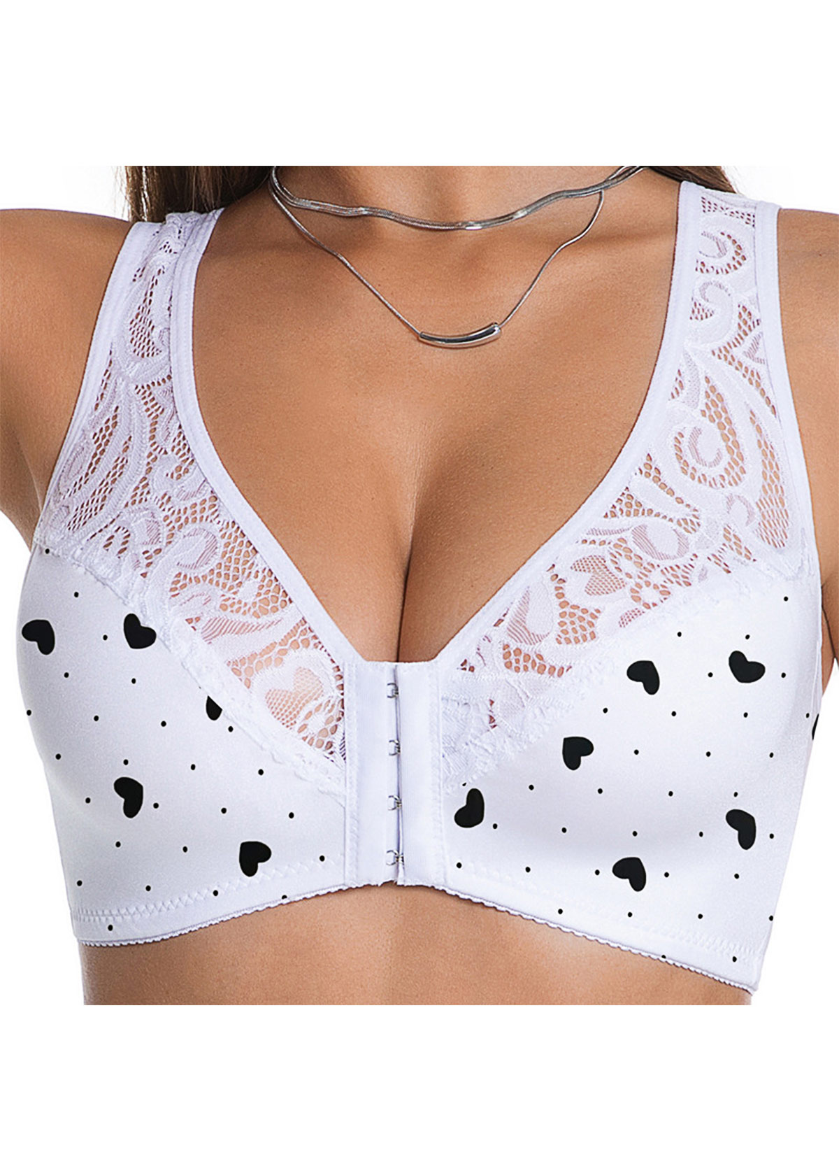 Modlily Sexy Babydoll Lingerie Chemises White Color Lace V Neck Bra - S