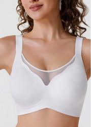 Modlily Sexy Babydoll Lingerie Chemises White Seamless Patchwork Push-up Scoop Bra - XXL
