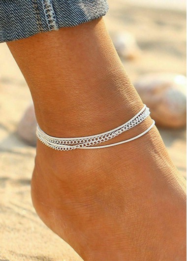 Modlily Silver Alloy Layered Design Chain Anklet - One Size