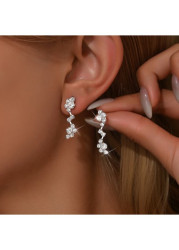 Modlily Silver Color Copper Detail Rhinestone Earrings - One Size