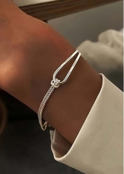 Modlily Silver Color Iron Twist Detail Bracelet - One Size