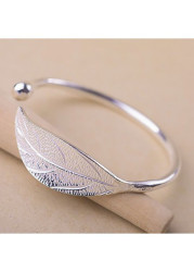 Modlily Silver Color Leaf Metal Detail Bangle - One Size