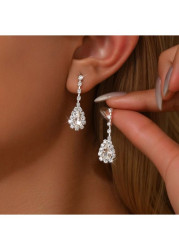 Modlily Silver Color Rhinestone Copper Detail Earrings - One Size