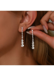 Modlily Silver Color Rhinestones Copper Material Earrings - One Size