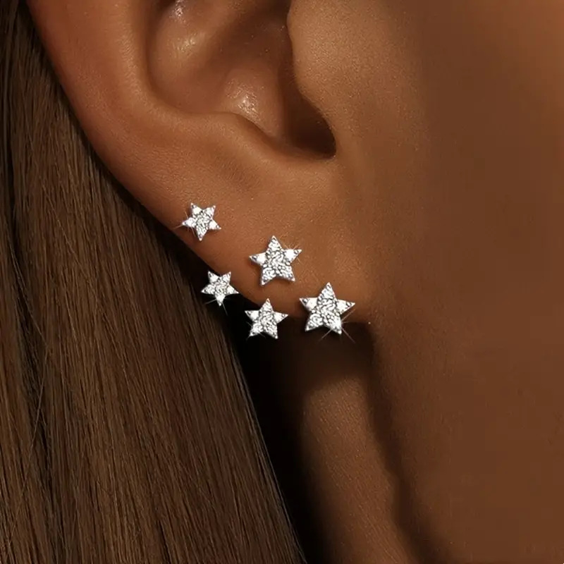 Modlily Silver Color Star Alloy Detail Earrings - One Size