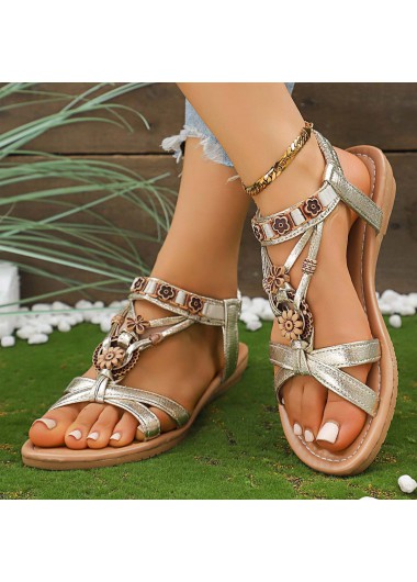 Modlily Silver Faux Leather Peep Toe Falt - 42