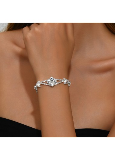 Modlily Silver Sparkling Diamond Design Copper Bracelet - One Size